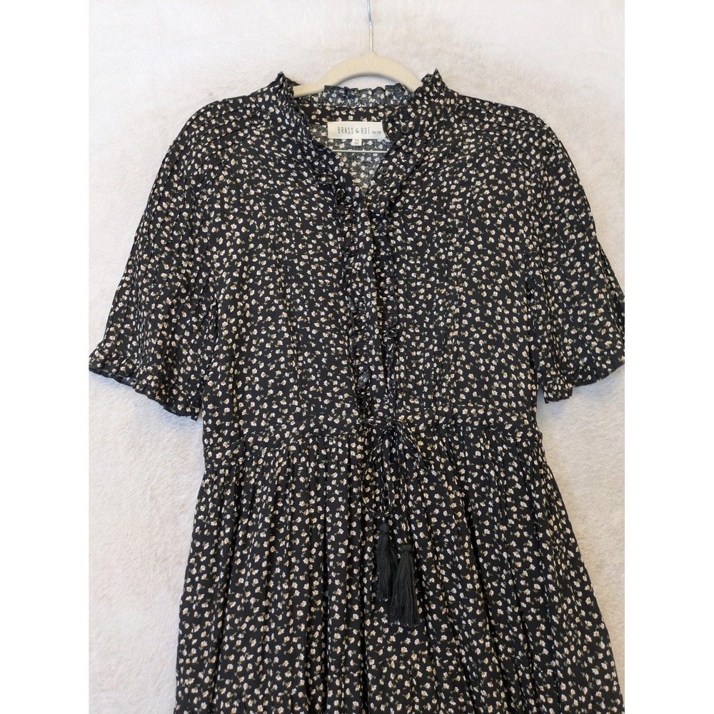 Brass & Roe Midi Dress Women's XS Black Floral Ruffle Collar Tiered - Picture 4 of 11